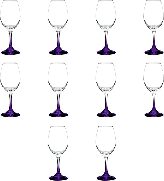 DISCOUNT PROMOS Rioja Wine Glasses with Stem 10 oz. Set of 10, Bulk Pack - Color Bottom, Perfect for Wedding, Party Favors, Birthday, Bridal Shower Gifts - Purple