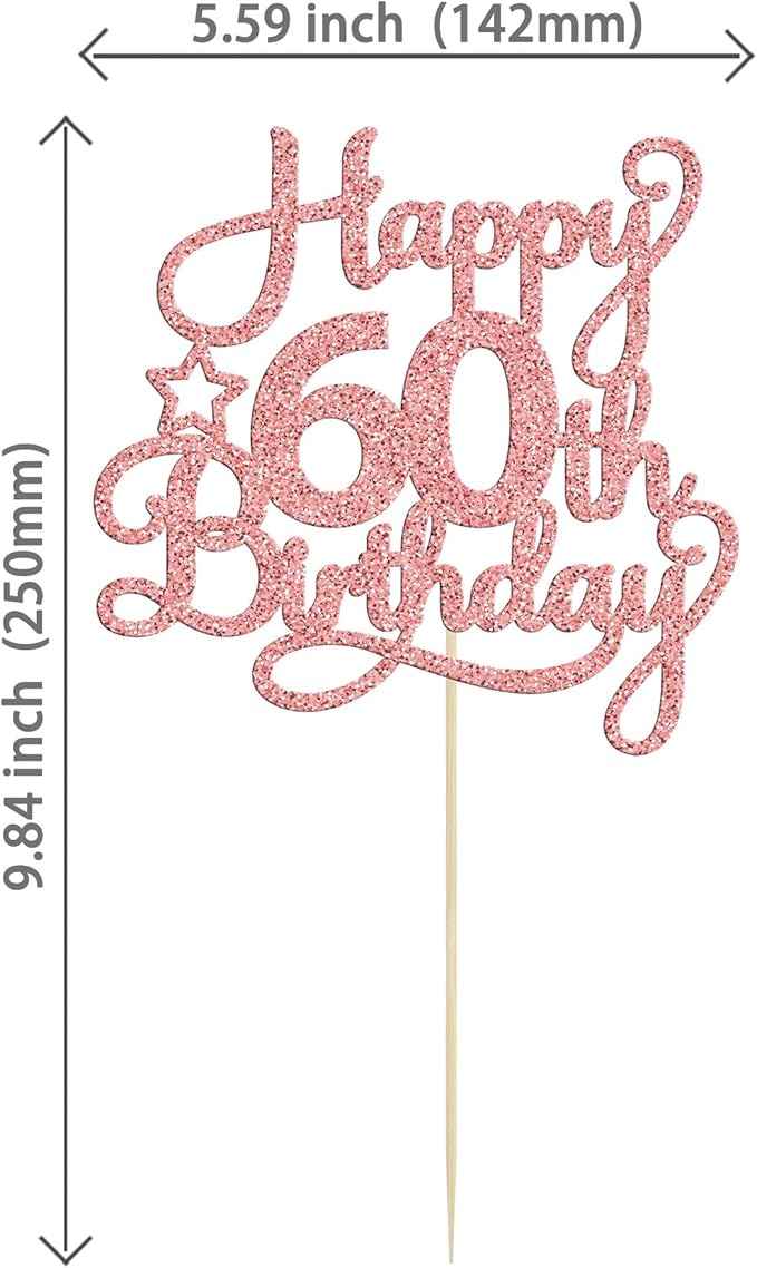 1 Pack Happy 60th Birthday Cake Topper Rose Gold Glitter 60 & Fabulous Cheers to 60 Years Old 60th Birthday Cake Pick for Celebrating 60th Birthday Anniversary Party Cake Decorations Supplies