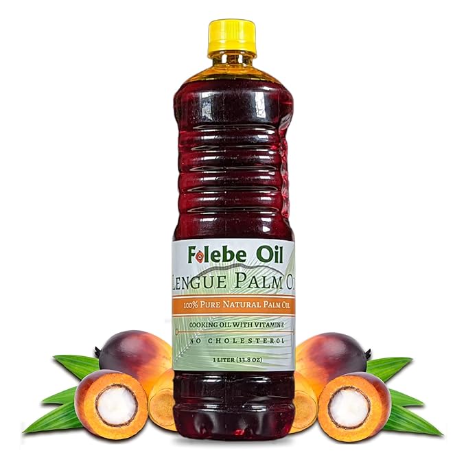 Folebe Oil 1L 100% Pure Natural Red Palm Oil ??Authentic Cameroonian Palm Oil for Cooking ??Cold-Pressed from Palm Pulp ??Rich in Nutrients, Carotenoids, Natural Vitamin E