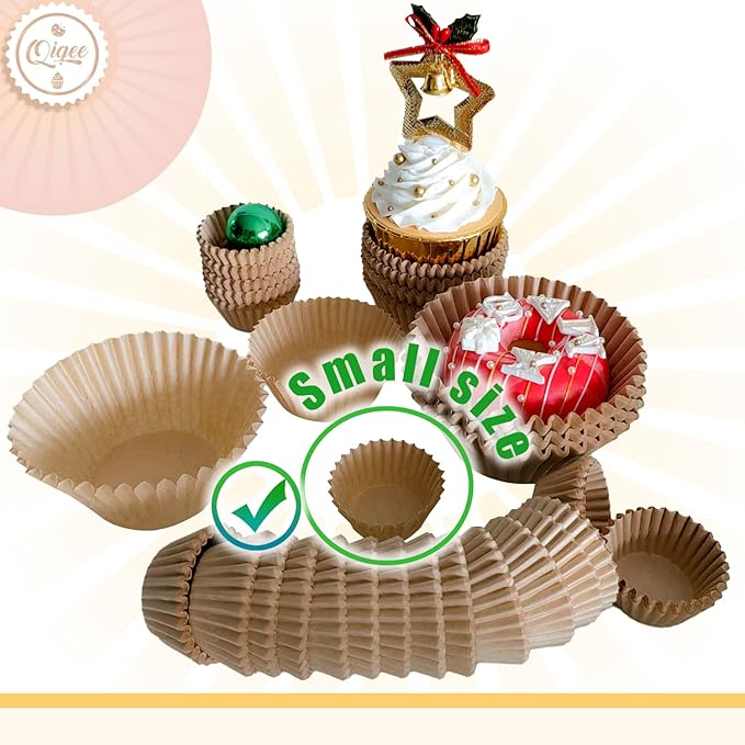 qiqee 600 Count Mini Cupcake Liners Natural Muffin Liners Food Grade Brown Baking Cups Paper No Smells竊늆mall Sizeç«?"<div>