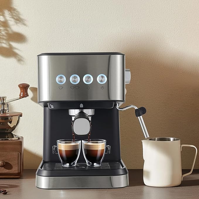 Espresso Coffee Machine, Semi Automatic Espresso Machine Single/Double Shot Espresso, Espresso Machine for Home&Barista, 50oz Removable Water Tank