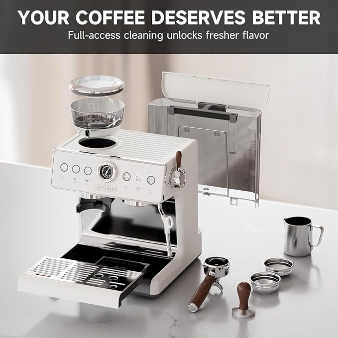 Espresso Machine with Grinder, 20 Bar Espresso Machine with Milk Frother, Expresso Coffee Machines for Home, Professional Espresso Maker, Cappuccino & Latte Machine for Home (White)