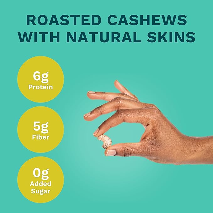 Sea Salt Wrapped Whole Cashews by Karma Nuts, Air Roasted with Natural Skins, 2X more Fiber, Whole 30, Peanut-Free Facility, Kosher, Everyday Nut Snack, 7oz Resealable Bag - 6 pack