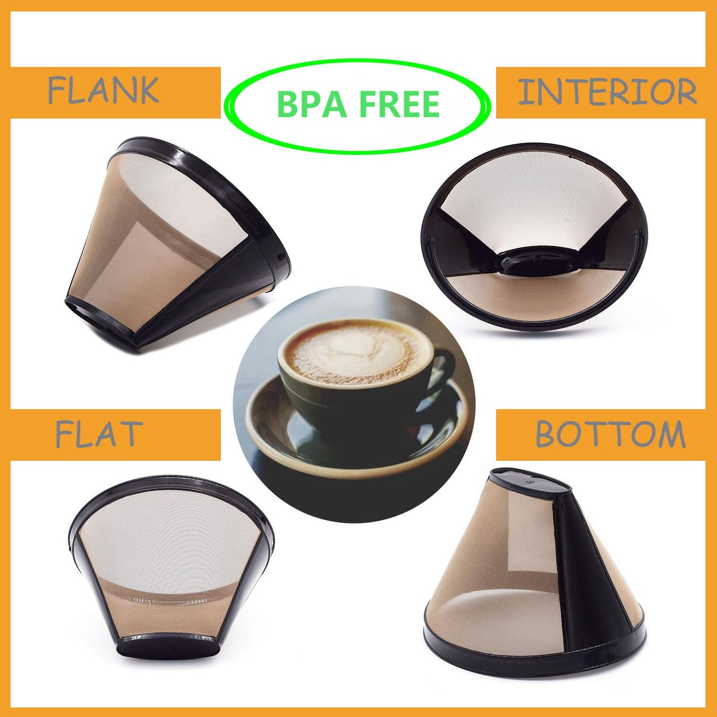 Reusable #4 Cone Coffee Filters Basket Replacement for Cuisinart Coffee Makers(2 Reusable Filters)