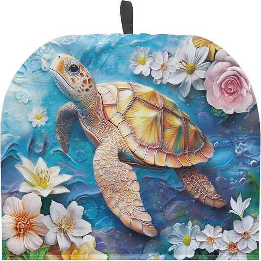 Sea Turtle Flower Print Large Tea Pot Cozies Kettle Quilt Dust Cover Insulated Warming Teapot Dust Cover for English Tea Sets Home Kitchen Decorative Accessories