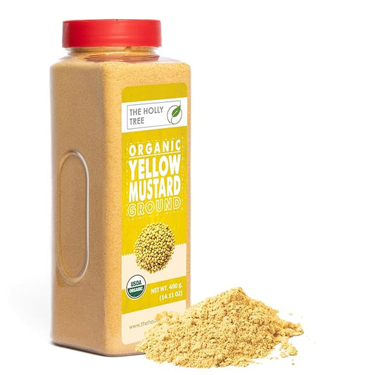 Yellow Mustard Powder 14.11 oz ??Ground Organic Mustard Seed for Seasoning & Cooking ??USDA Organic, Kosher, Gluten Free Mustard ??The Holly Tree