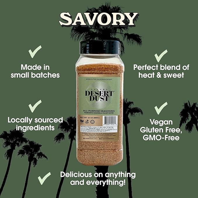 Desert Dust Savory Seasoning ??Organic Date Sugar Gourmet Blend | Smoky, Sweet & Low-Glycemic | All-Purpose Rub for Chicken, Fish, Veggies & More | Gluten-Free, No MSG, No Brown Sugar (24oz)