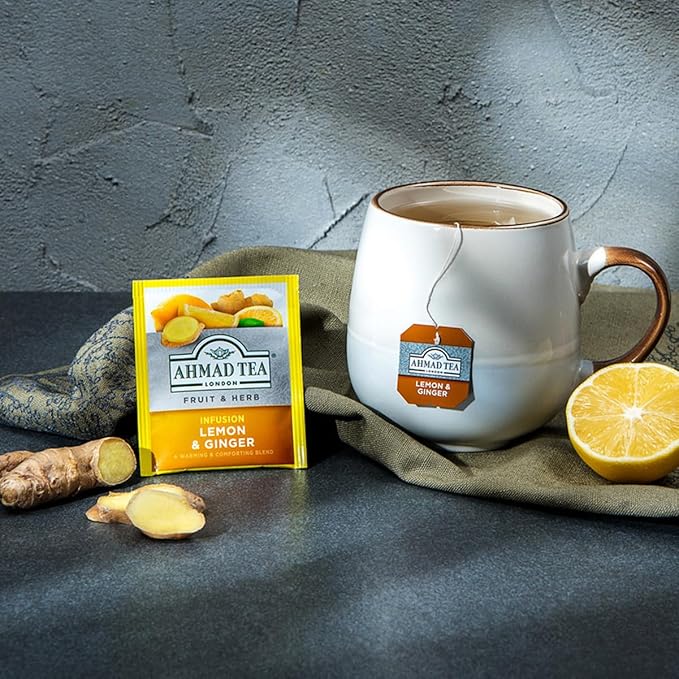 Ahmad Tea Herbal Tea, Lemon & Ginger Teabags, 20 ct (Pack of 1) - Decaffeinated & Sugar-Free