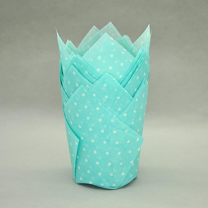 Large Muffin Greaseproof paper Baking cupcake cups, 2-1/4" x 4" Blue printed with Polka Dot Tulip Baking Cup(Large) (125pcs)