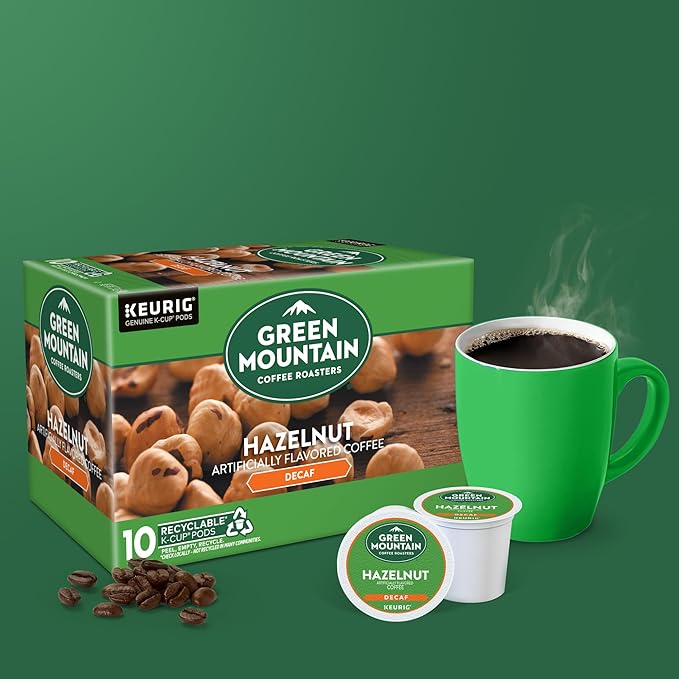 Green Mountain Coffee Roasters Hazelnut Decaf Keurig Single-Serve K-Cup pods, Light Roast Coffee, 60 Count (6 Packs of 10)