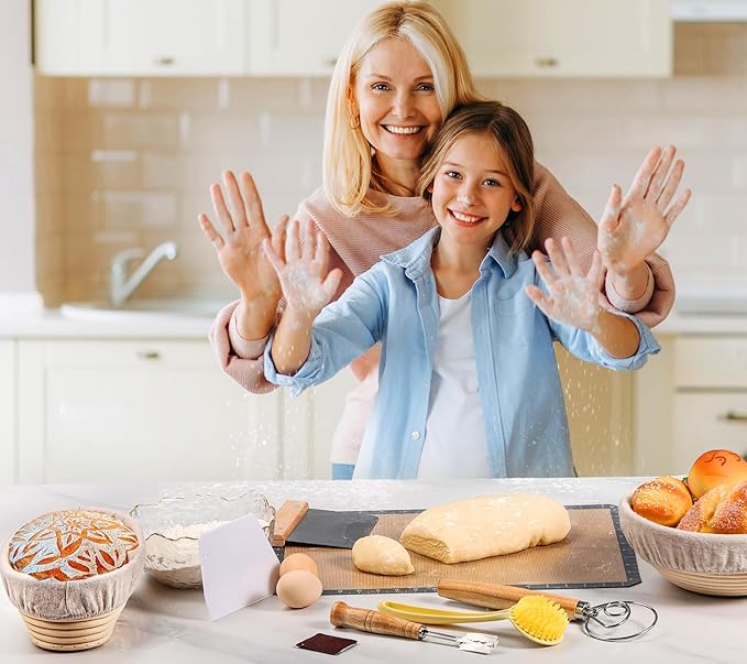 Bread Proofing Basket Set of 2, 10 Inch Oval Bread Proofing Basket Set, Sourdough proofing basket, Starter Kit, Inlude Dough Whish, Cleaning Brush, Perfect Baker's Gift Set