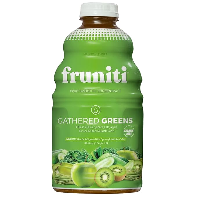 Fruniti Super Greens Smoothie Mix - Natural Cleanse + Detox - No Sugar Added - Fruit + Veggie Puree - Spirulina, Spinach, Kale, Cucumber, Lemongrass, Apple, Banana, Kiwi - Makes 24 Smoothies