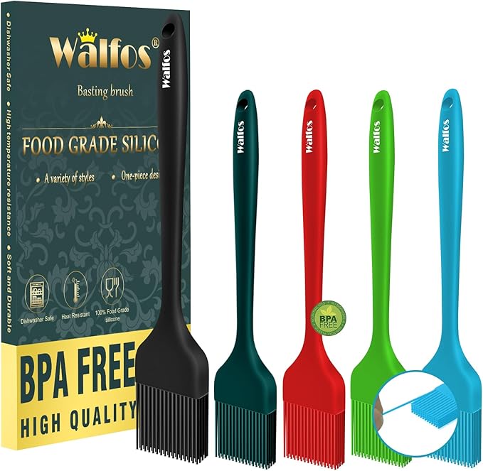 Walfos Silicone Basting Brush Set, 5 Pieces Heat Resistant Pastry Brush, Perfect for Baking,BBQ Grill,Kitchen Cooking,Strong Steel Core and One-Pieces Design,BPA Free and Dishwasher Safe