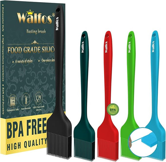 Walfos Silicone Basting Brush Set, 5 Pieces Heat Resistant Pastry Brush, Perfect for Baking,BBQ Grill,Kitchen Cooking,Strong Steel Core and One-Pieces Design,BPA Free and Dishwasher Safe