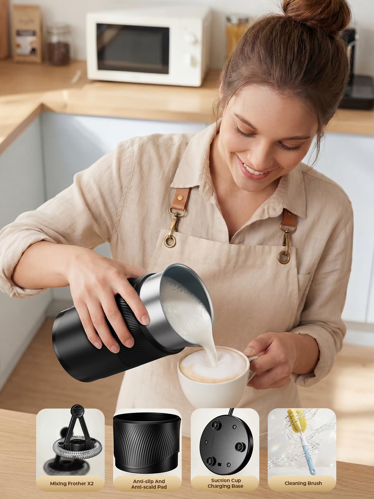 Ecoflarix 350ml Electric Milk Frother: 4-in-1 Hot & Cold,120s Fast Frothing