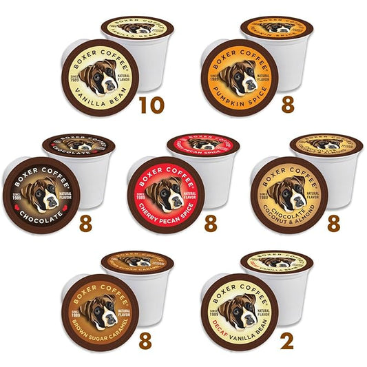 Boxer Coffee 52 Count All Natural Flavored Variety Pack Single-Serve Cups Pods Specialty Grade gourmet artisan coffee, Keurig K-Cup 2.0 Compatible