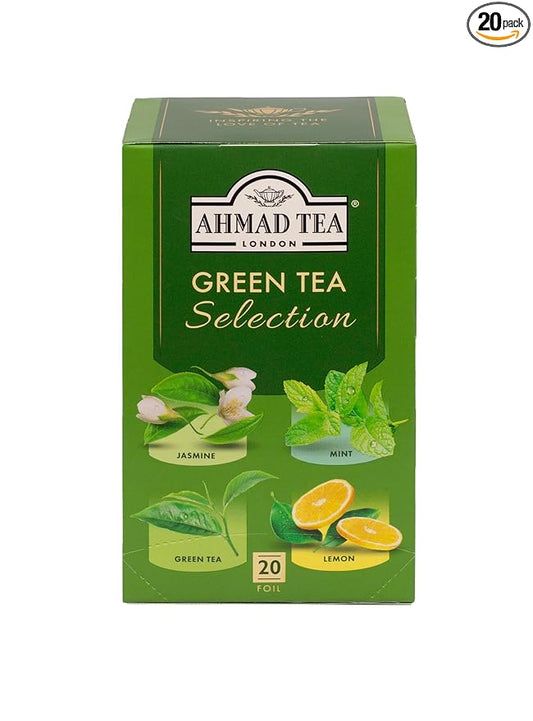 Ahmad Tea Green Tea, Green Tea Selection, Lemon Green Tea, Jasmine Green Tea, Mint Green Tea, & Green Tea Teabags, 20 ct (Pack of 1) - Caffeinated & Sugar-Free