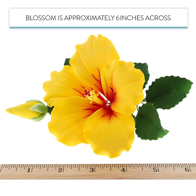Global Sugar Art Hibiscus Sugar Cake Flowers Spray, Yellow Hawaiian Cake Flower Large. 1 Count by Chef Alan Tetreault