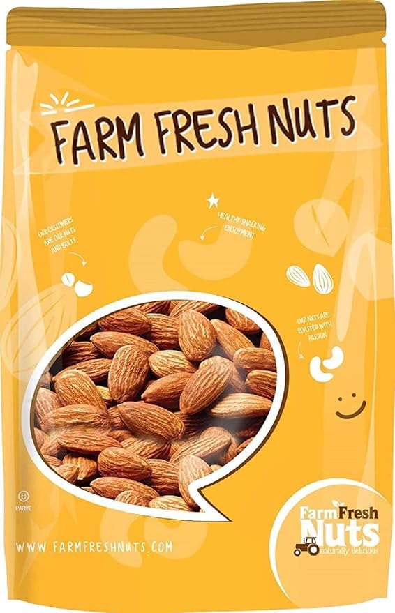 Dry Roasted Unsalted Nonpareil Supreme California Almonds (2 Lbs.) - Vegan & Keto Friendly - Oven Roasted in Small Batches for Added Freshness - Farm Fresh Nuts Brand