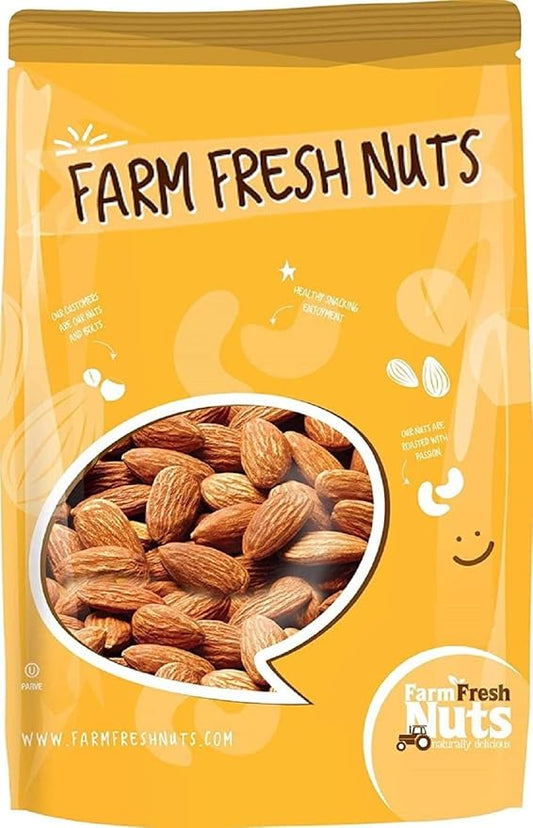 Dry Roasted Unsalted Nonpareil Supreme California Almonds (2 Lbs.) - Vegan & Keto Friendly - Oven Roasted in Small Batches for Added Freshness - Farm Fresh Nuts Brand