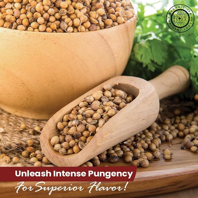 Pride of India – Coriander Seed Whole – Fresh & Gourmet Indian Whole Spice – Good for Curries/Meat/Chicken – Easy to Use – 1.4 oz. Small Dual Sifter Bottle