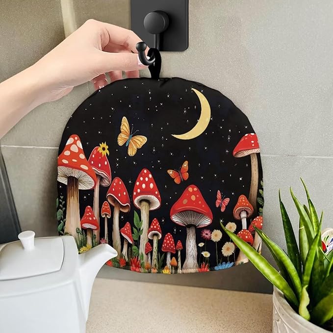 Mushroom Tea Cozy for Teapot Insulated Moon Thick Tea Cosy for Teapot Home Decor Butterfly Kettle Kitchen Dust Cover Thick Teapot Cosy