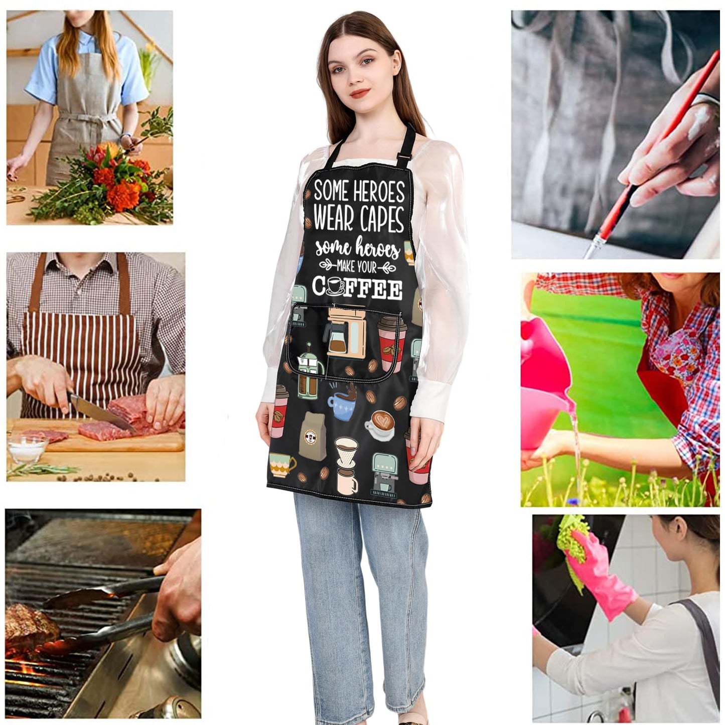 JXGZSO Barista Gift Barista Apron Coffee Themed Aprons Some Heroes Wear Capes Some Heroes Make