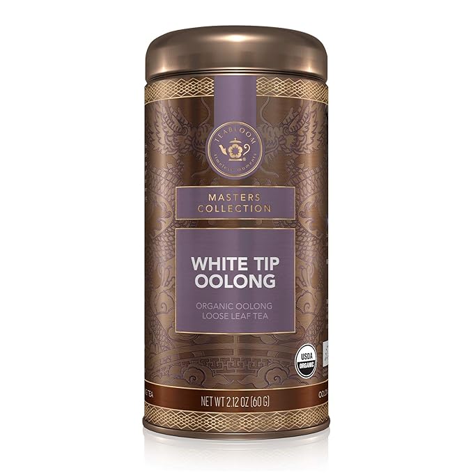 Teabloom Organic White Tip Oolong Loose Leaf Tea, Sweet and Lush with a Delicate Warm Spicy Undertone, USDA Certified Organic and Kosher, 3.53 oz. /100 g Canister Makes 35-50 Cups