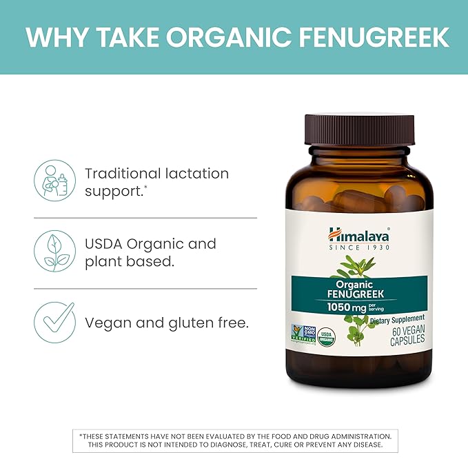 Himalaya Organic Fenugreek for Daily Wellness, Warming and Energizing Properties, 1,050 mg, 60 Vegan Capsules