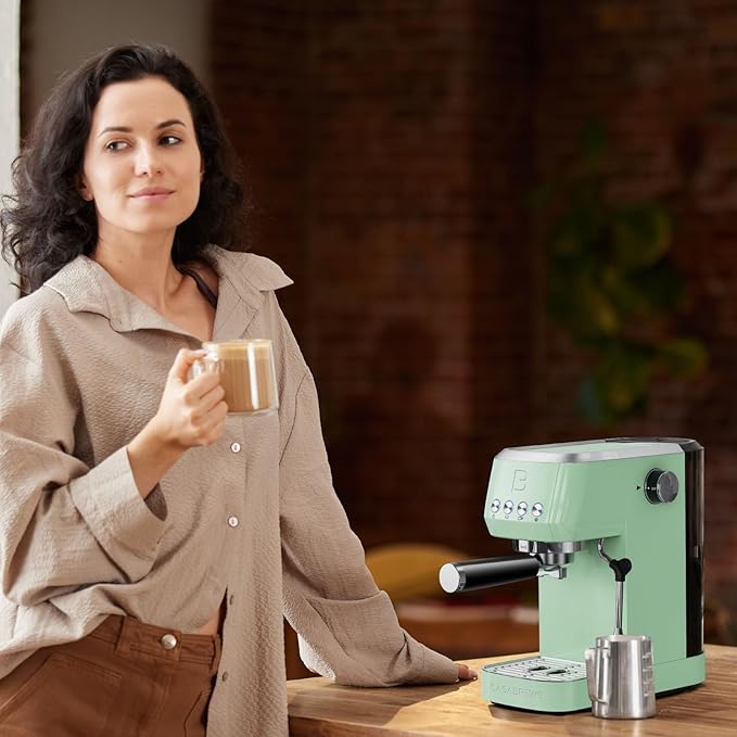 CASABREWS 3700 Essential Espresso Machine 20 Bar, Compact Coffee Maker with Steam Frother for Cappuccino, Latte, 43.9oz Water Tank, Pastel Green
