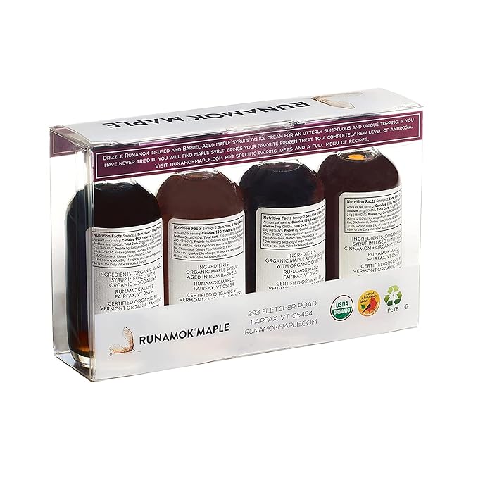 Runamok Organic Vermont Maple Syrup Sampler | Ice Cream Pairing Collection | 2 oz (4 count) | 60mL | Barrel-aged & Infused Organic Maple Syrup Varieties