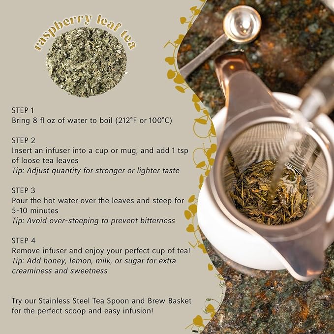 Raspberry Leaf Tea, Loose Leaf Herbal Tea ??Supports Pregnancy & Labor Prep, Natural Menstrual Pain Relief ??Women's Health ??4.4 oz Resealable Bag (Makes 50 Cups) ??The Elegant Elephant