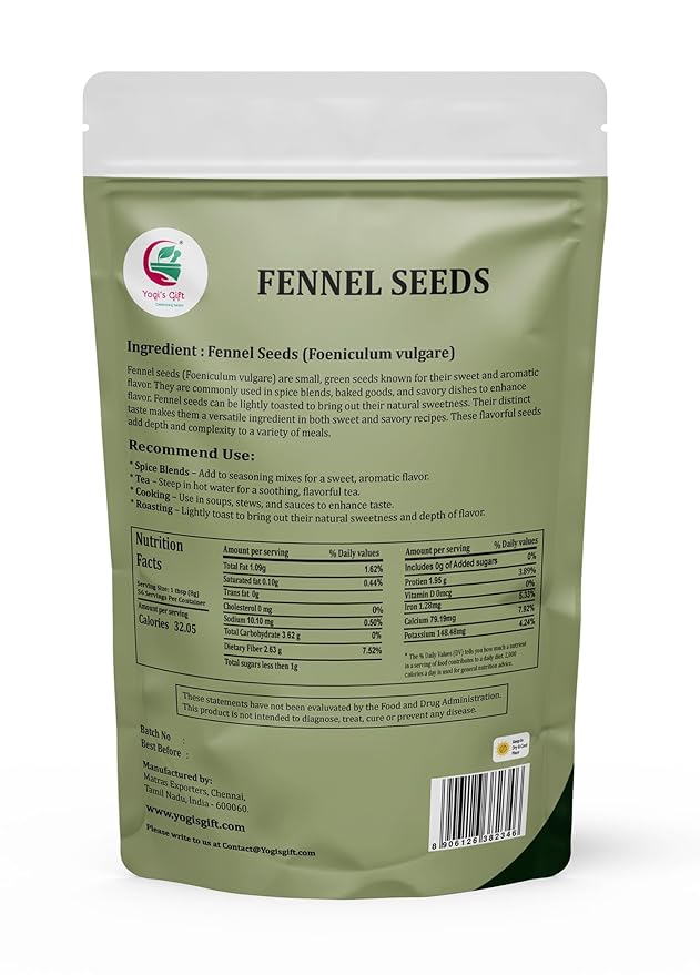 Fennel Seeds 1 LB, 100% Pure & Natural Whole Fennel, Premium Quality Spice for Cooking & Tea, Fresh & Aromatic - By Yogi?™s Gift®