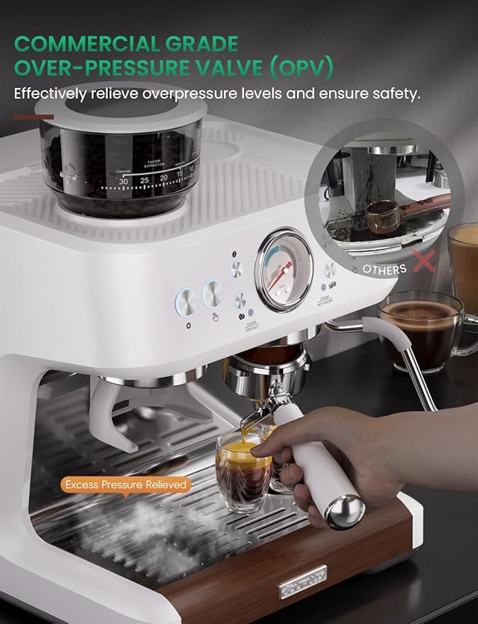 Espresso Machine with Grinder, Multifunctional Espresso Machine with Powerful Milk Frother 58MM Cafì±?Level Espresso Coffee Machine 15 Bar Cappuccino & Latte Machine for Home Stainless Steel