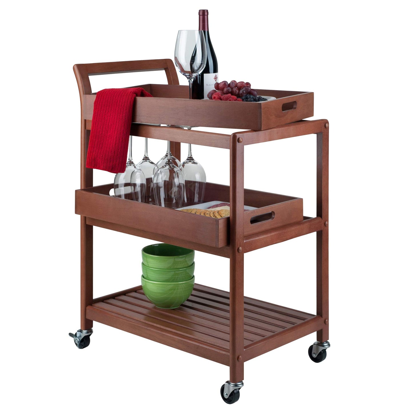 Winsome Albert 3-Tier Serving Cart, Walnut, 33"