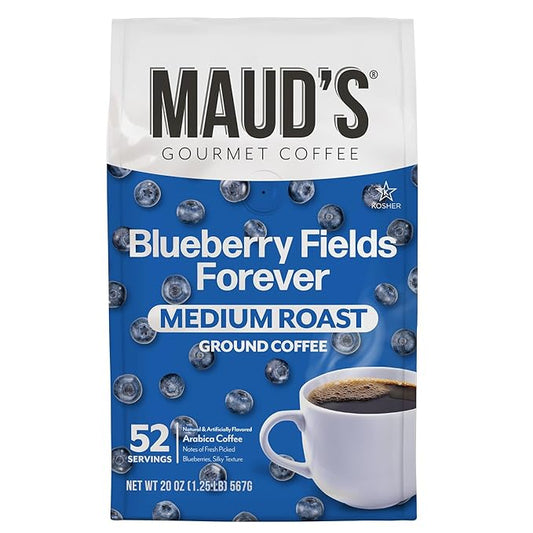 Maud's Blueberry Flavored Medium Roast Ground Coffee, 1 Bag, (20oz), 100% Arabica Coffee, 52 Servings