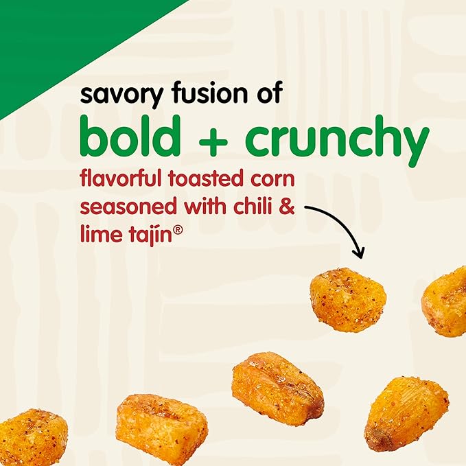 Snak Club Tajin Toasted Corn, Roasted Corn Nuggets with Chili and Lime Seasoning, Mild, Non-GMO, Gluten-Free, Kosher Snack, No Artificial Colors or Flavors, 4 oz Resealable Bags, 6 Pack