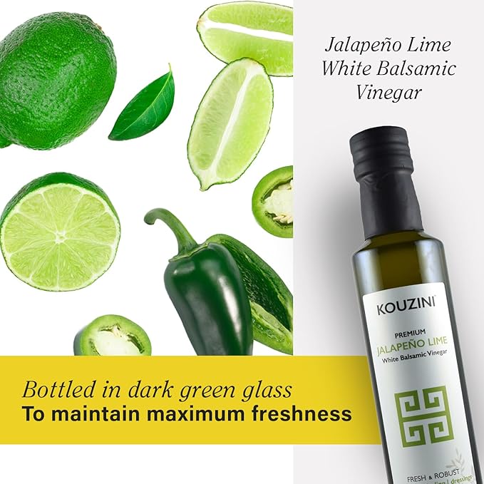 Kouzini Ultra Premium White Jalapeno Lime Balsamic Vinegar - Sweet & Thick Italian Dressing for Salad, Organic Modena Vinegar - 250ml