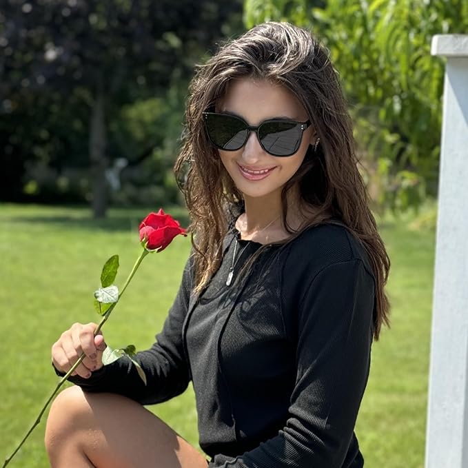 LVIOE Oversized Polarized Sunglasses for Women Trendy Large Cat Eye UV Protection Shade LS1627s
