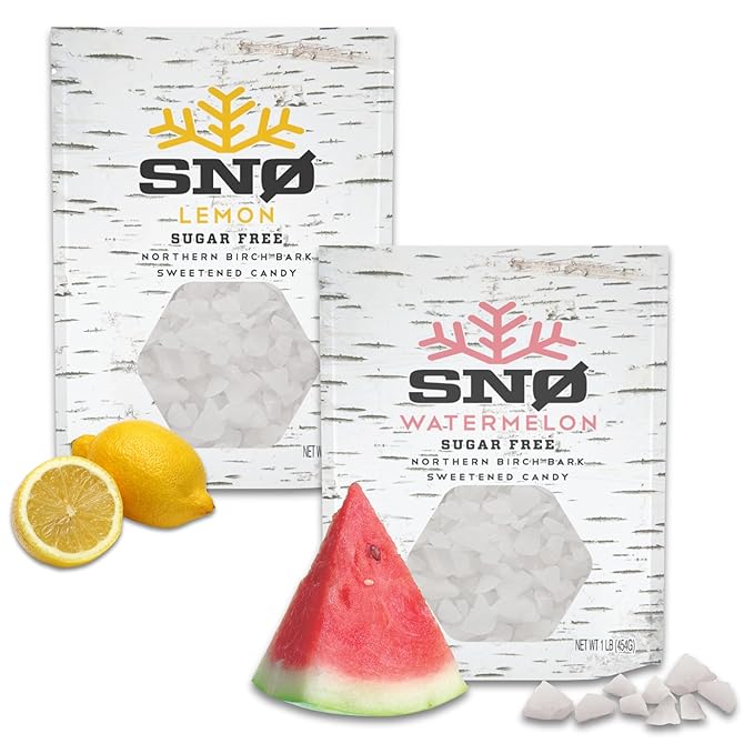 SN횠 Lemon & Watermelon Xylitol Candy Chips - SN횠 1LB Bag x 2 - Sugar-Free Candy With Only 2 Ingredients | Pure Birch Xylitol | Low Carbs, Diabetic-Friendly, Non-GMO, Vegan, GF & Kosher