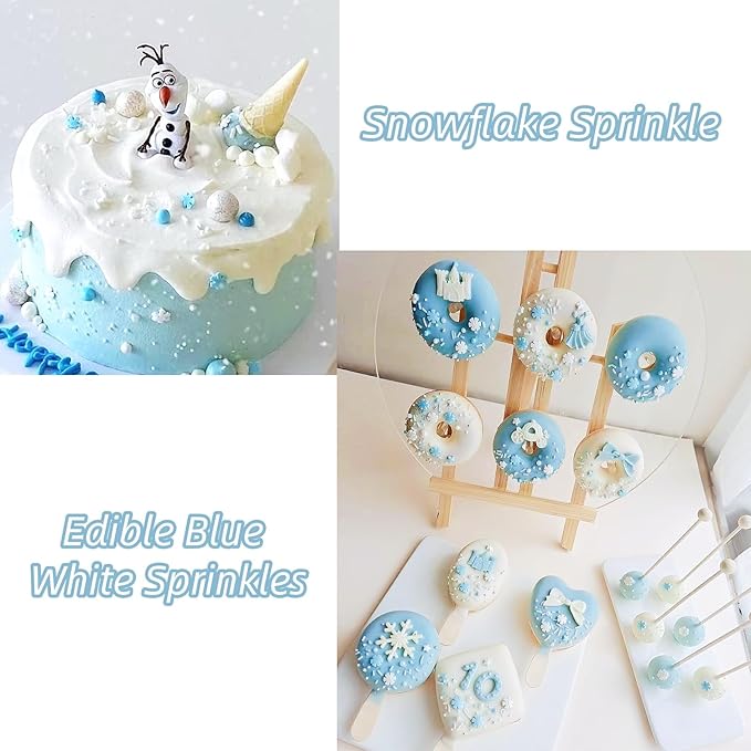 Blue Sprinkles, Edible Frozen in Sugar Sprinkles, Snowflake Sprinkle Mix for Cookies, Ice Cream, Cake and Cupcake Decorating, 3 oz/85 g