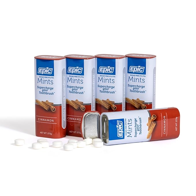 Epic 100% Xylitol Mints - Aspartame Free, Sugar Free - Cinnamon Flavored Mints, 55 Pieces (Pack of 5)