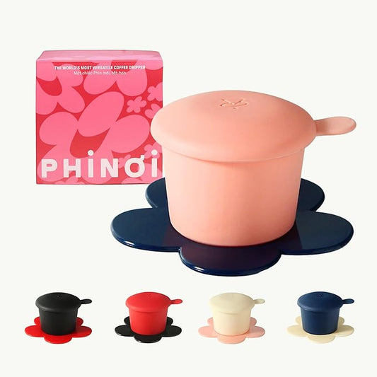 ??Vietnamese Coffee Dripper ??MIX COLORS ??Pour Over Coffee Maker with Flower Design ??Reusable Coffee Filter for Sustainable Brewing (Pink + Navy)