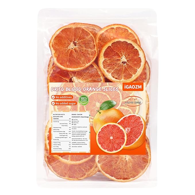 iGAOZM Dried Blood Orange Slices,3.52oz/100g,Dehydrated Orange Chips,No Sugar Added,Natural Citrus fruit snacks,Dried Blood Orange Slices for Cocktails ,Tea,Baking,Cakes Decoration,Crafts