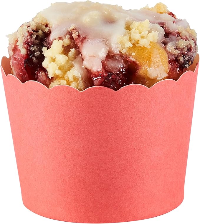 Panificio 3 Ounce Cupcake Wrappers, 200 Scalloped Baking Cups - Oven-Ready, Greaseproof, Red Paper Cupcake Liners, Disposable, For Birthdays, Baby Showers, Or Weddings - Restaurantware