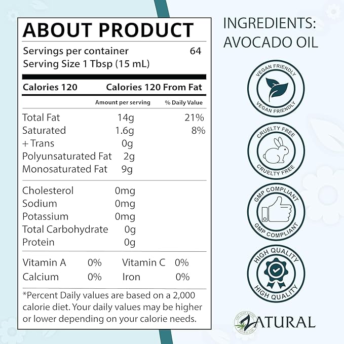 Zatural 100% Avocado Oil Pure Natural Without Additives, Clean, Cold Pressed, Non-GMO, Vegan: for Cooking, Frying, Baking and for Sauces, Dressings, Marinades, Salads (8oz GLASS)