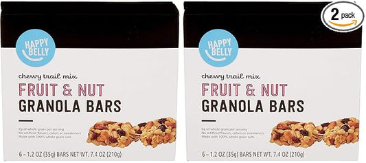 Amazon Brand, Happy Belly Fruit & Nut Chewy Trail Mix Granola Bars, 6 Count (Pack of 2)