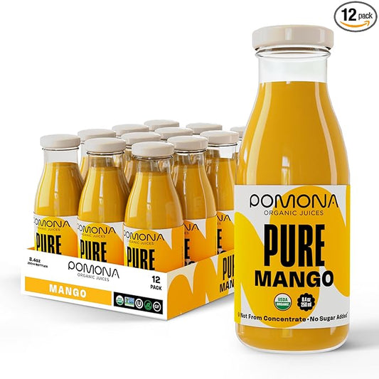 Pomona Organic Juices Pure Mango Juice, 8.4 Ounce Bottle (Pack of 12), Cold Pressed Organic Juice