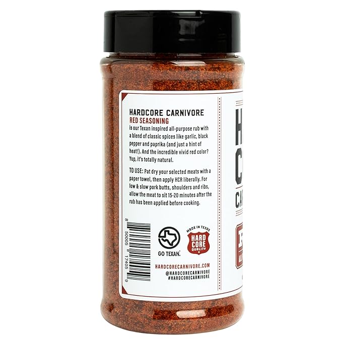 Hardcore Carnivore Red: All Purpose Seasoning (11 oz Shaker) Texas-Made, for Pork, Chicken, BBQ, Grilling and Smoking