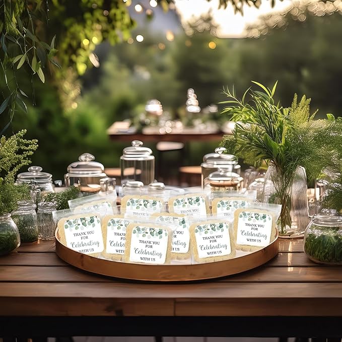 Thank you for Celebrating With Us | Party Favor Cookies For Guests Wedding Baptism Baby Bridal Shower Engagement Individually Wrapped Greenery Theme Party Favors 24 Pack Bulk Event Sugar Cookie Treats